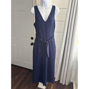 Wilfred Jumpsuit Womens 8 Navy Blue Sleeveless Wide Leg Tie Waist Dressy Culotte